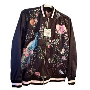 RARE LIMITED EDITION - Too Faced BLACK Satin Bomber Jacket Size LARGE NWT